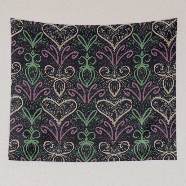 Item preview, Sketchy Folklore floral ornament pastel colours chalk blackboard plants leaves heart tulip symmetrical designed and sold by marie-inks.