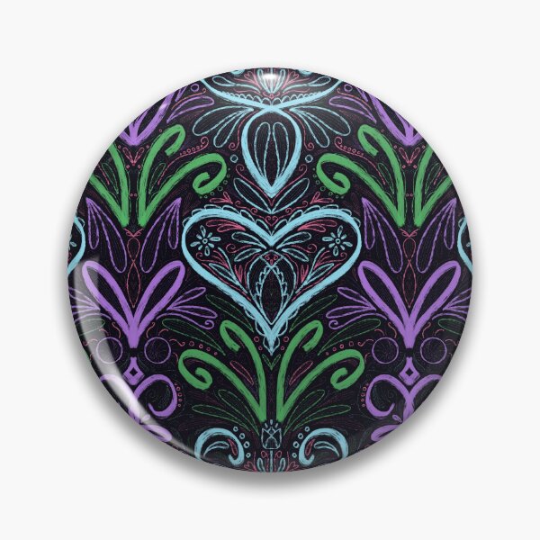 Item preview, Neon Sketchy Folklore floral ornament pastel colours chalk blackboard plants leaves heart tulip symmetrical designed and sold by marie-inks.