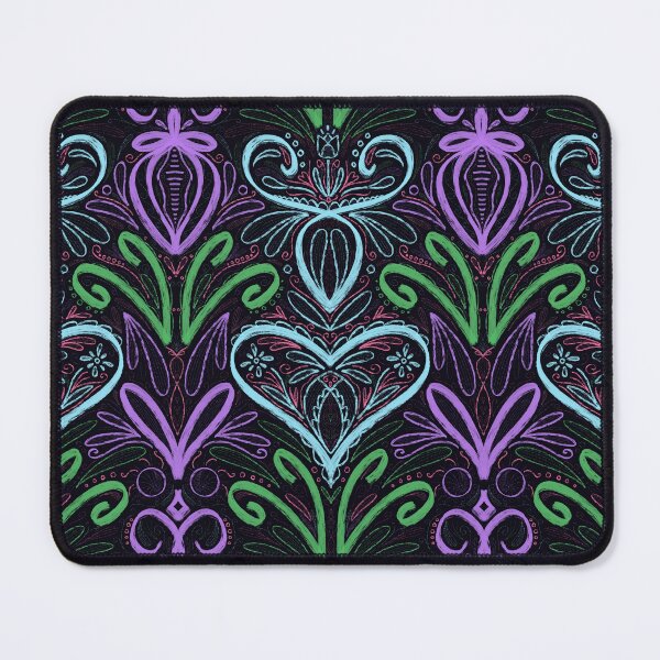 Item preview, Neon Sketchy Folklore floral ornament pastel colours chalk blackboard plants leaves heart tulip symmetrical designed and sold by marie-inks.