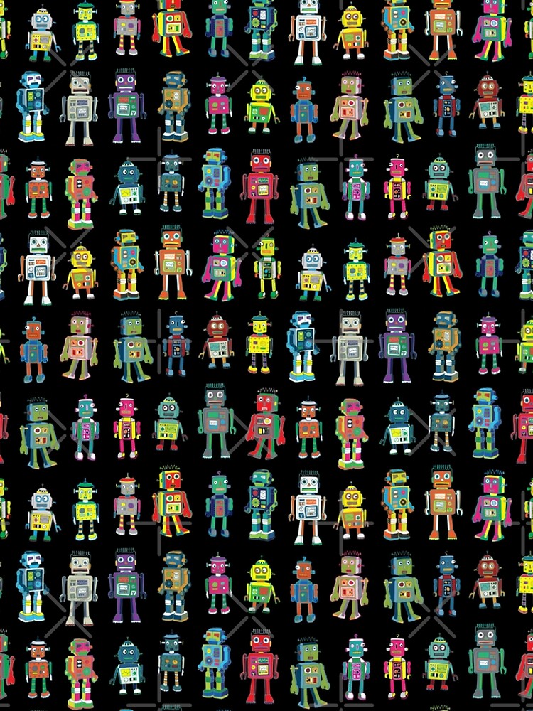 Robot Line-up on Black - fun pattern by Cecca Designs by Cecca-Designs