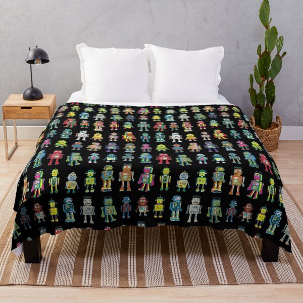 Item preview, Robot Line-up on Black - fun pattern by Cecca Designs designed and sold by Cecca-Designs.