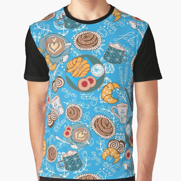 Fika_Coffee Time_Retro Traditional Design_Blue Graphic T-Shirt