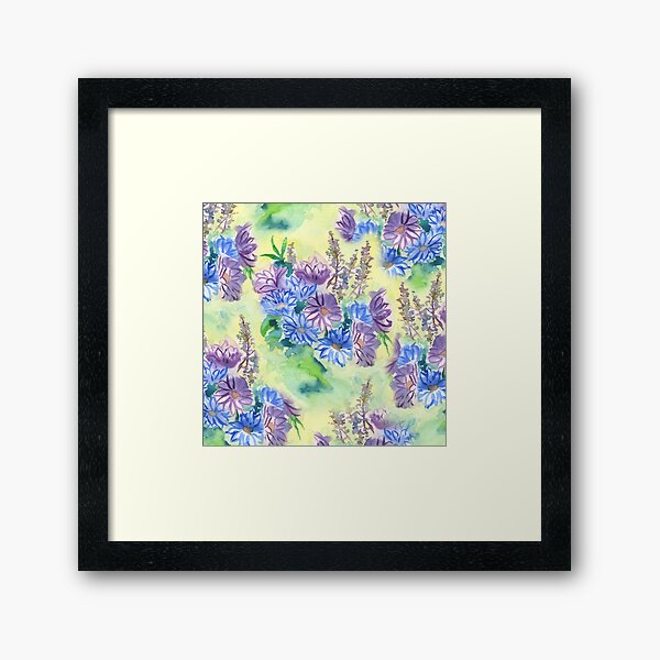 Watercolor Hand-Painted Purple Blue Daisies Daisy Flowers Framed Art Print