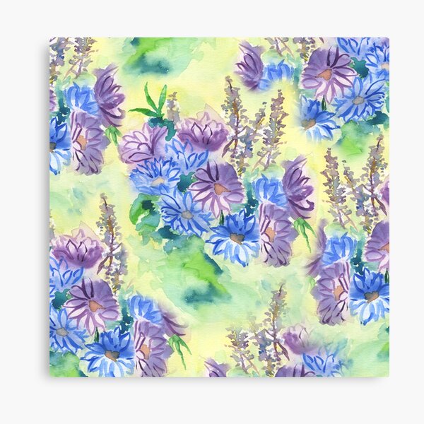 Watercolor Hand-Painted Purple Blue Daisies Daisy Flowers Canvas Print