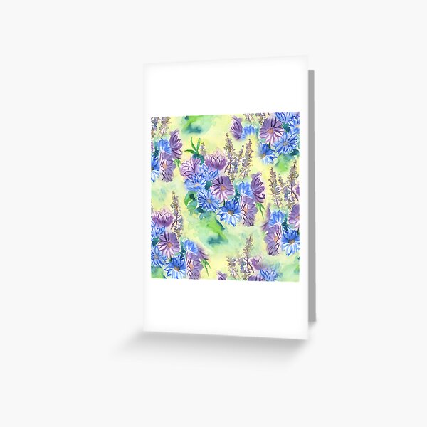 Watercolor Hand-Painted Purple Blue Daisies Daisy Flowers Greeting Card