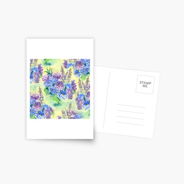 Watercolor Hand-Painted Purple Blue Daisies Daisy Flowers Postcard