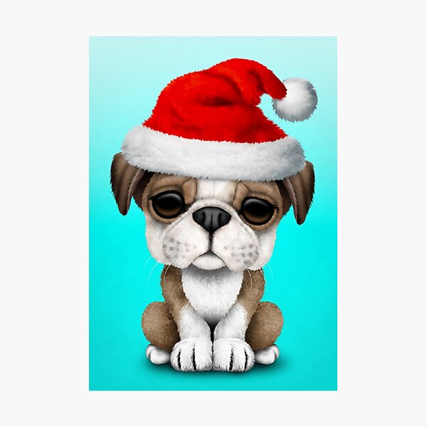 Artikel-Vorschau von Britischer Bulldoggen-Hündchen, das eine Santa Hat trägt, designt und verkauft von JeffBartels.