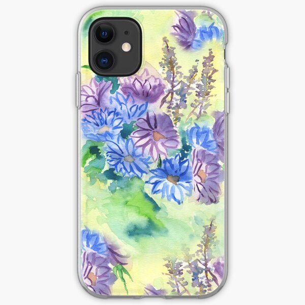 Watercolor Hand-Painted Purple Blue Daisies Daisy Flowers iPhone Soft Case