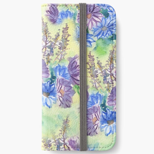 Watercolor Hand-Painted Purple Blue Daisies Daisy Flowers iPhone Wallet