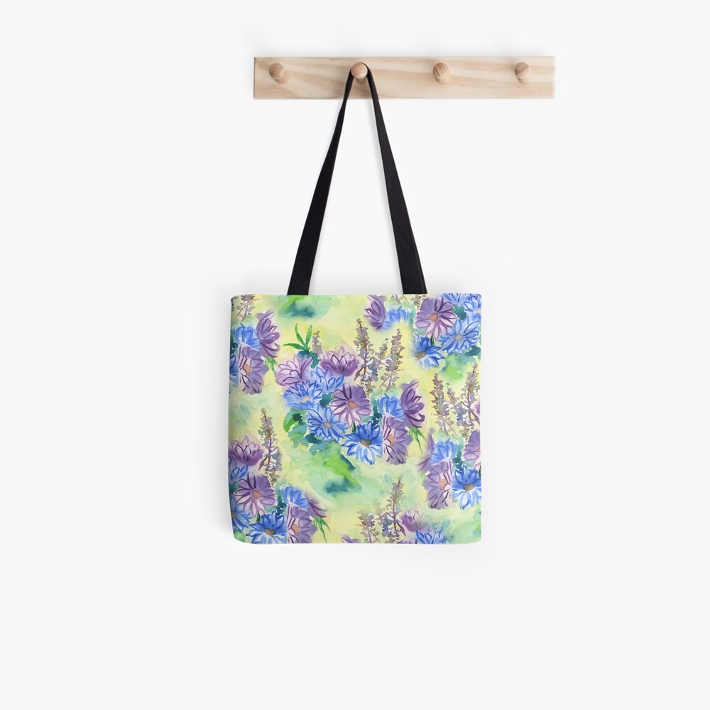Watercolor Hand-Painted Purple Blue Daisies Daisy Flowers Tote Bag