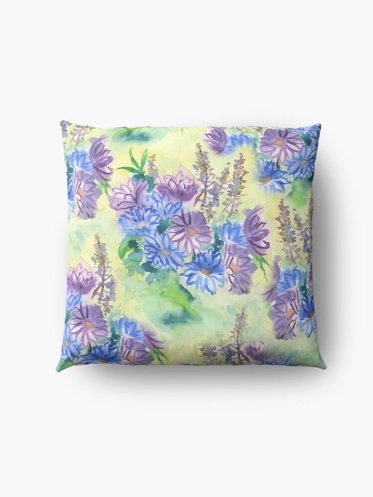 Alternate view of Watercolor Hand-Painted Purple Blue Daisies Daisy Flowers Floor Pillow