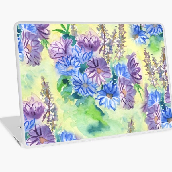 Watercolor Hand-Painted Purple Blue Daisies Daisy Flowers Laptop Skin