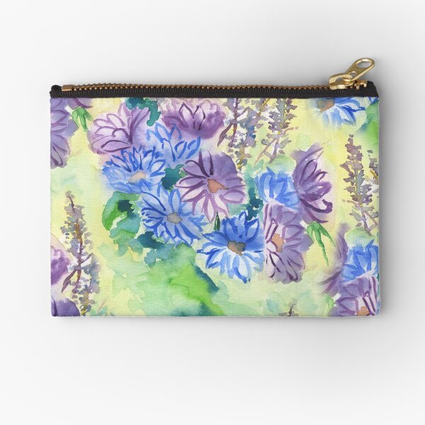 Watercolor Hand-Painted Purple Blue Daisies Daisy Flowers Zipper Pouch