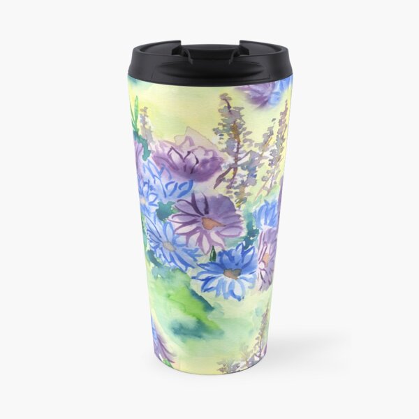 Watercolor Hand-Painted Purple Blue Daisies Daisy Flowers Travel Mug