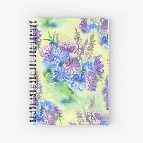 Watercolor Hand-Painted Purple Blue Daisies Daisy Flowers Spiral Notebook