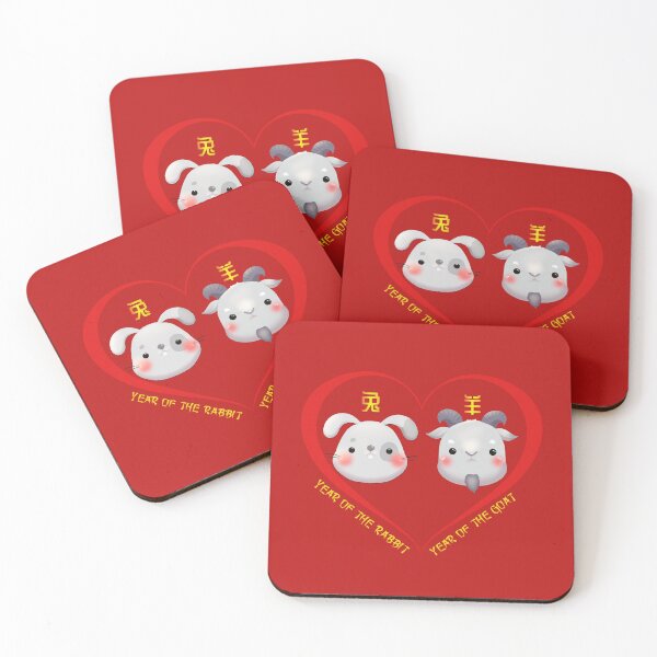 Item preview, Year Of The Rabbit And Year Of The Goat Couples Cute Chinese Zodiac Animals designed and sold by Karry-Pat.