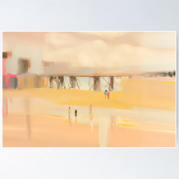 Item preview, Tide Pools by the Pier  - Impressionist Beach Art - Yellow, Pink and Beige designed and sold by Inomaly Art.