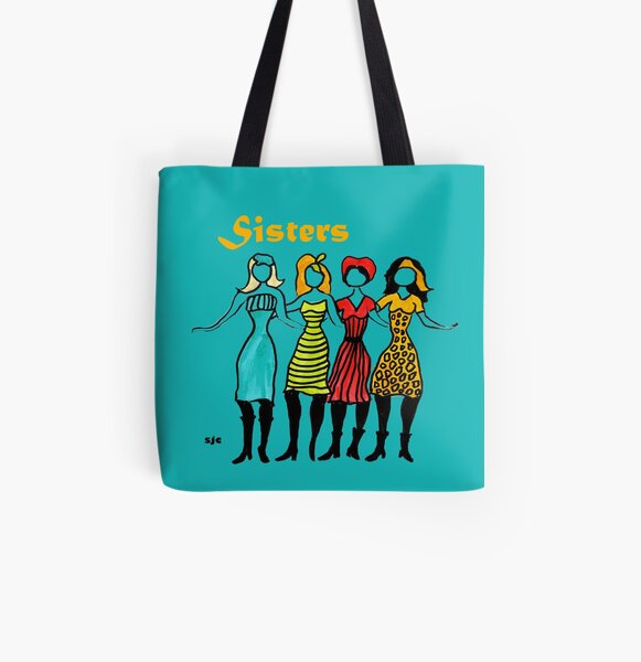 Four Sisters in Turquoise All Over Print Tote Bag