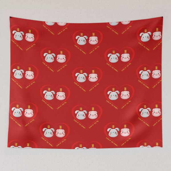 Item preview, Year Of The Rabbit And Year Of The Pig Couples Cute Chinese Zodiac Animals designed and sold by Karry-Pat.