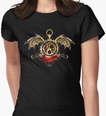 Clock with Dragon Wings ( Steampunk wings ) Women's Fitted T-Shirt