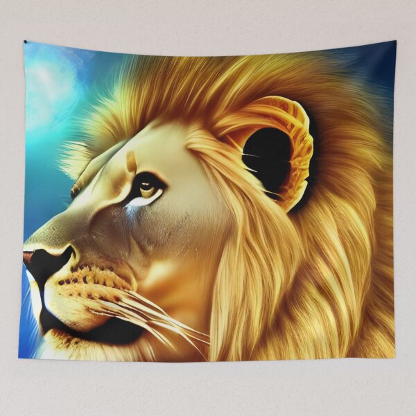 Item preview, African Lion Head with magical nature wallpaper designed and sold by The Love Quill.