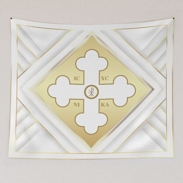 Item preview, Greek Orthodox Cross White and Gold ICXC NIKA designed and sold by Yiorgos Designs.