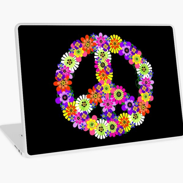 Peace Sign Floral on Black Laptop Skin