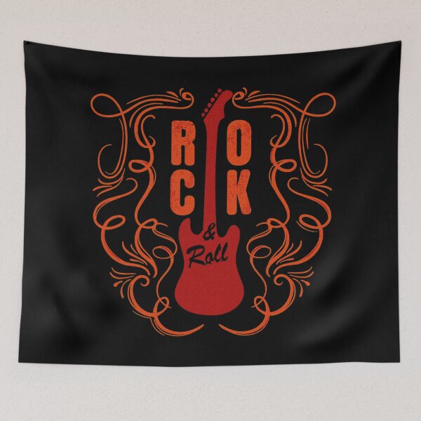 Item preview, Vintage Shield and Guitar with 'Rock & Roll' Calligraphic Design designed and sold by deepakrode7.