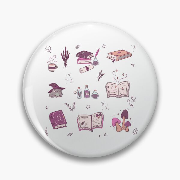Item preview, Fantasy items pattern - cute books, Potions, frog with a wizard hat, and mushrooms designed and sold by Yarafantasyart.