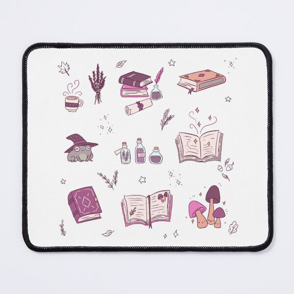 Item preview, Fantasy items pattern - cute books, Potions, frog with a wizard hat, and mushrooms designed and sold by Yarafantasyart.