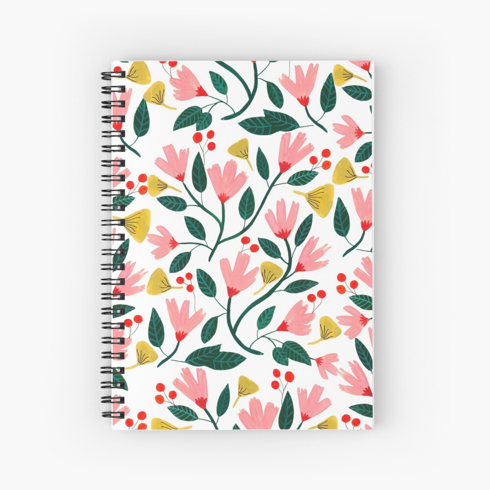 Pink Floral Pattern Spiral Notebook