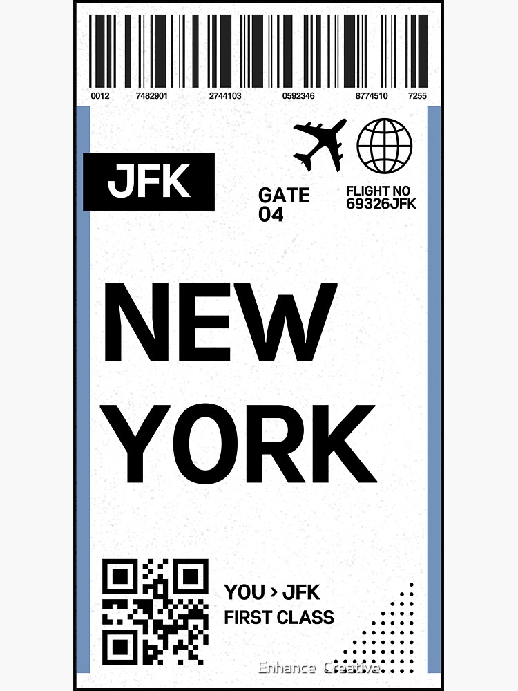 "New York Flight Ticket Boarding Pass Travel Sticker" Sticker for Sale