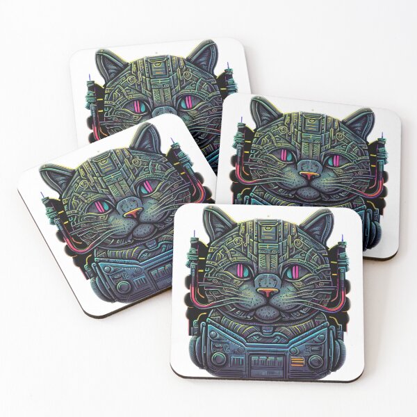 Item preview, Robotic cat and Stranger things abstract flowers scene , sifi, trees, mountains, designed and sold by adee1122.