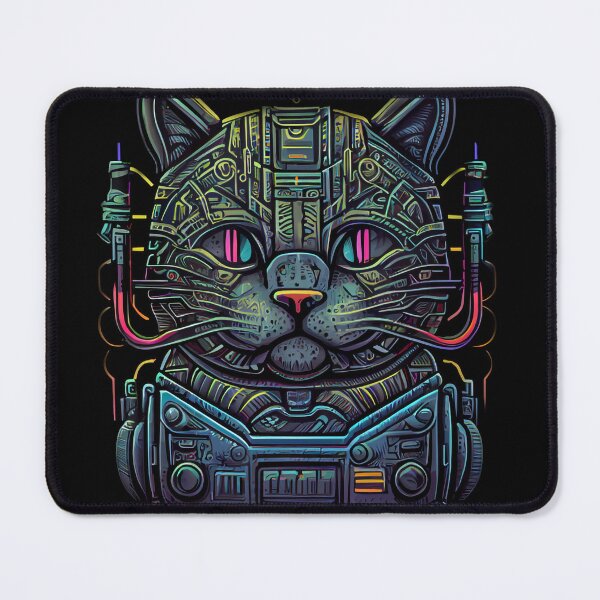 Item preview, Robotic cat and Stranger things abstract flowers scene , sifi, trees, mountains, designed and sold by adee1122.