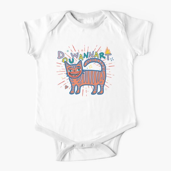 Crazy Funny Cat Short Sleeve Baby One-Piece
