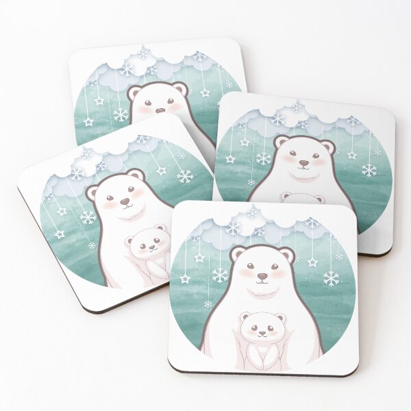 Item preview, Cute cub polar bear and mum character design with snowflake background. Vector illustration designed and sold by Tony J.