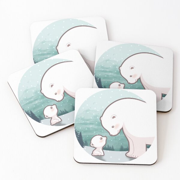 Item preview, Cute cub polar bear and mum character design with snowflake background. Vector illustration designed and sold by Tony J.