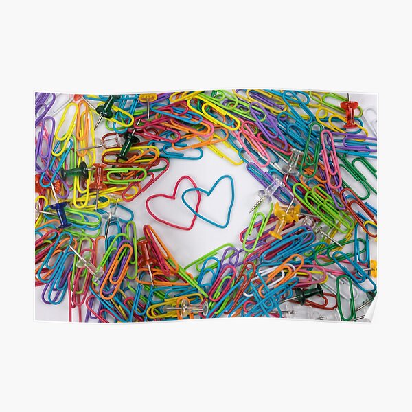 "Paper clip hearts and colorful paper clip hearts around them." Poster