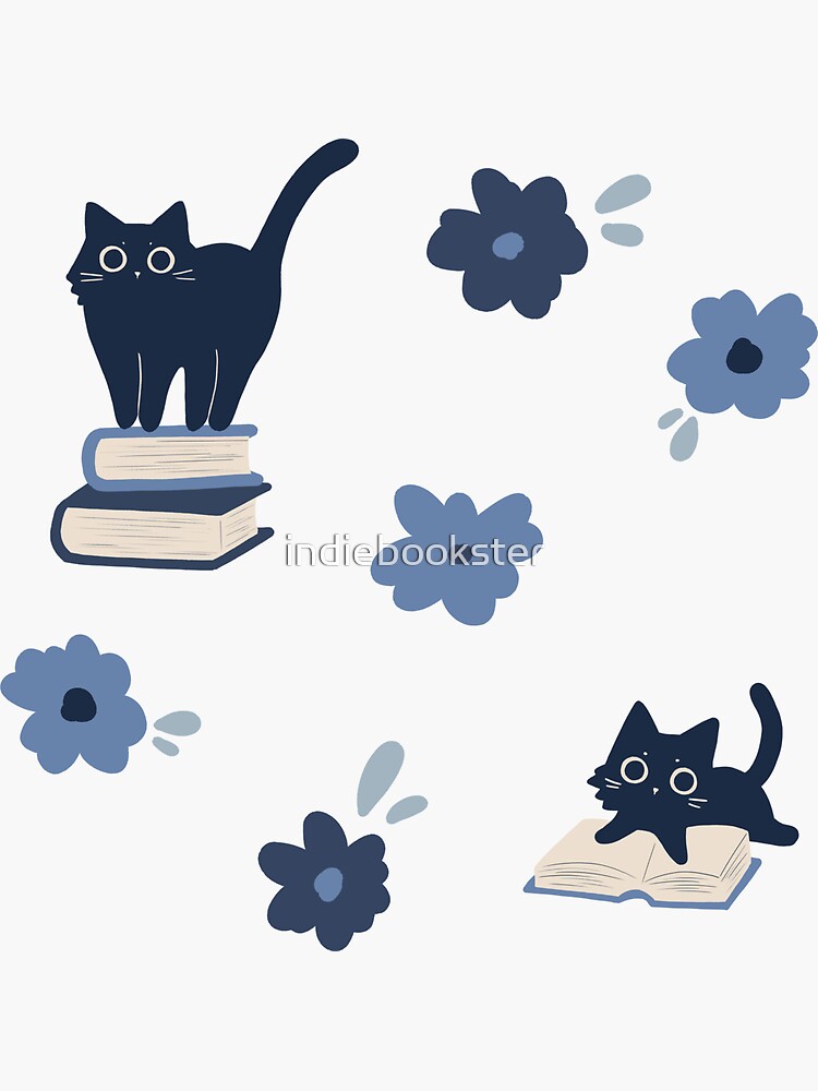 Thumbnail 3 of 3, Sticker, cats, books and flowers set designed and sold by indiebookster.