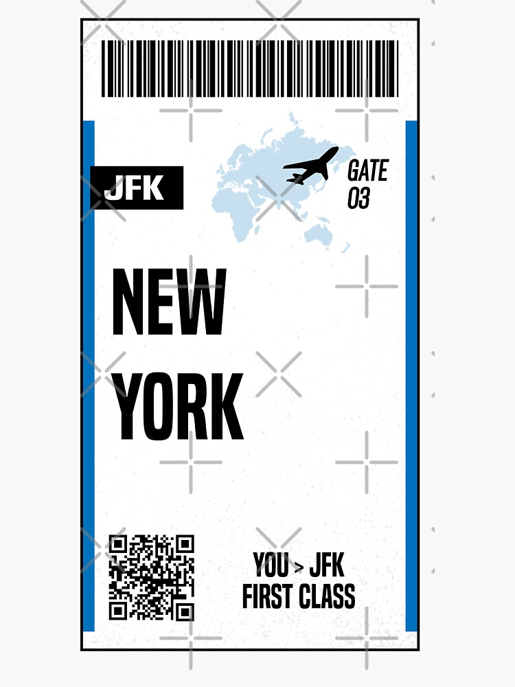 "New York Flight Ticket Boarding Pass Travel America" Sticker for