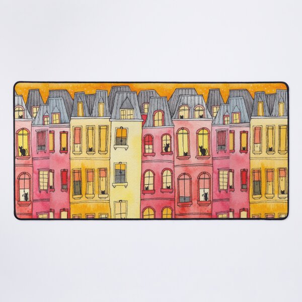 Item preview, Sunset Townhouse Block Cats designed and sold by KilkennyCat Art.