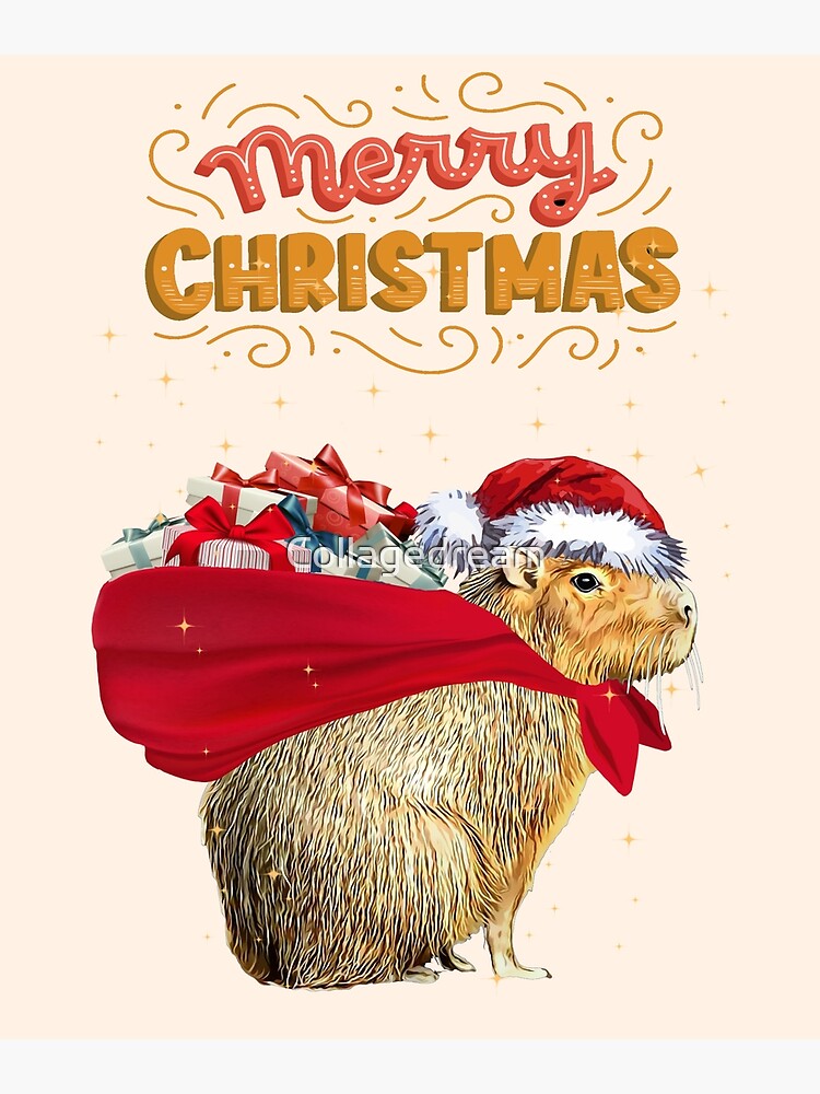 Merry Christmas Cute Christmas Capybara A Fun And Adorable Christmas Capybara Illustration Art Print