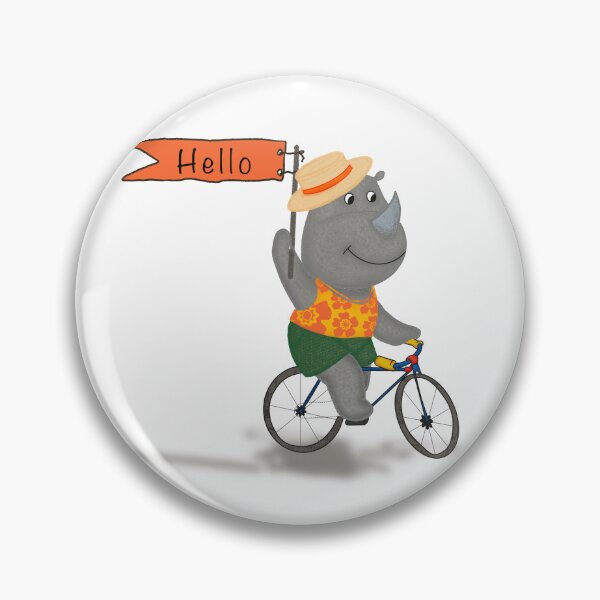 Artikelvorschau, Nettes Baby-Nashorn, das ein Fahrrad trägt, das eine Flagge trägt, die Hallo sagt entworfen und verkauft von MFGB-Creations.