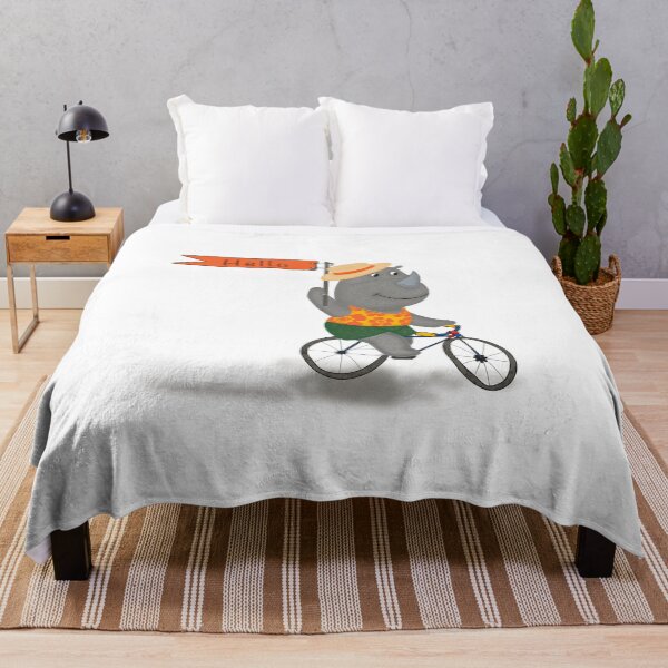 Item preview, Cute Baby Rhinoceros Riding a bicycle carrying a Flag saying Hello designed and sold by MFGB-Creations.