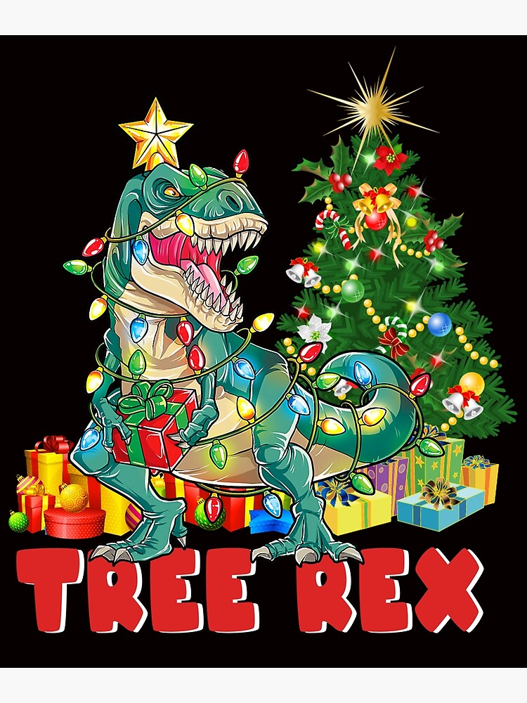 Dinosaur Christmas Tree Rex Pajamas Men Boys Xmas Lights T Shirt