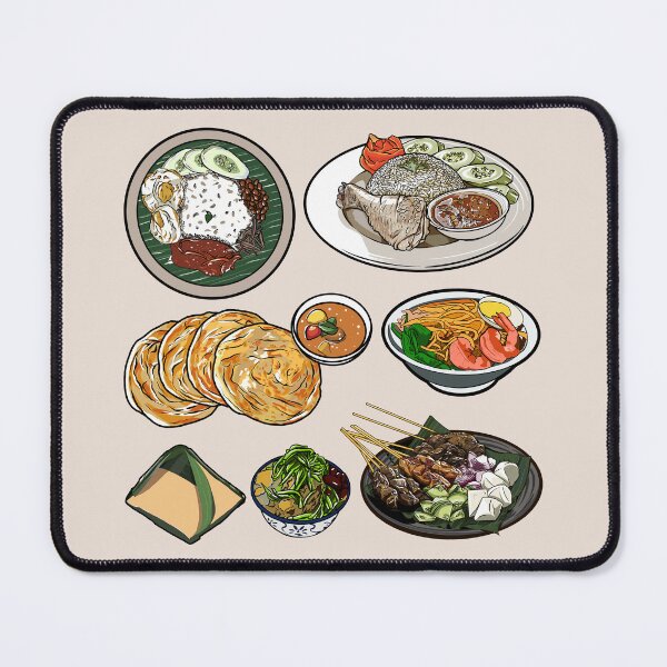 Item preview, Assorted Malaysian Food - Nasi Lemak, Chicken Rice, Roti Canai, Prawn Noodles, Satay and Cendol designed and sold by Alicia Chee.