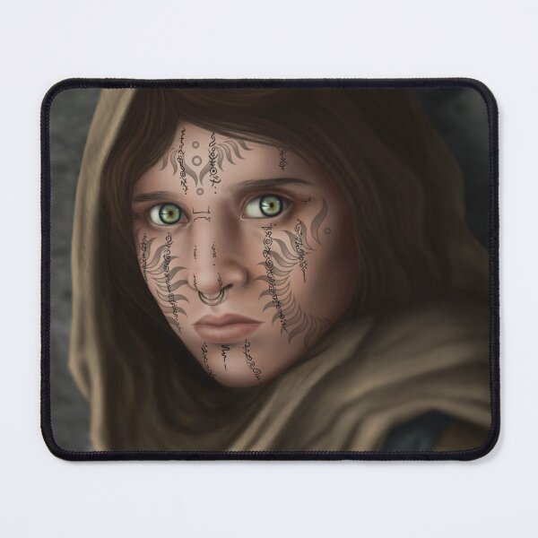 Item preview, Handpainted beautiful, mystery woman with tattooed face and green eyes- digital art/ brown hair/ big lips/ photo-realistic/ 3D design designed and sold by Terrafilli.