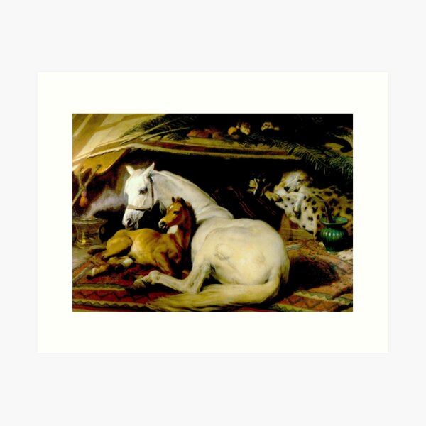 Aperçu de l'œuvre LA TENTE ARABE: Vintage 1866 Edwin Landseer Mare et impression de poulain créée et vendue par posterbobs.