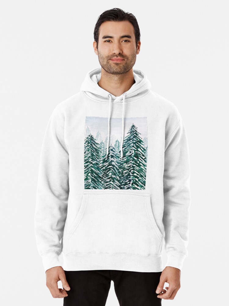 hand painted snowy pine forest green \