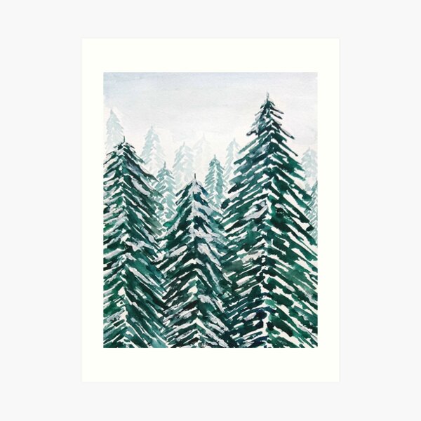 snowy pine forest green Art Print